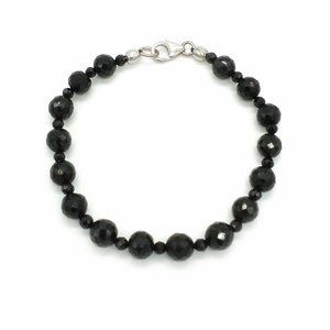 Black Spinel Beaded 7.25" Bracelet in Platinum Over Sterling Silver